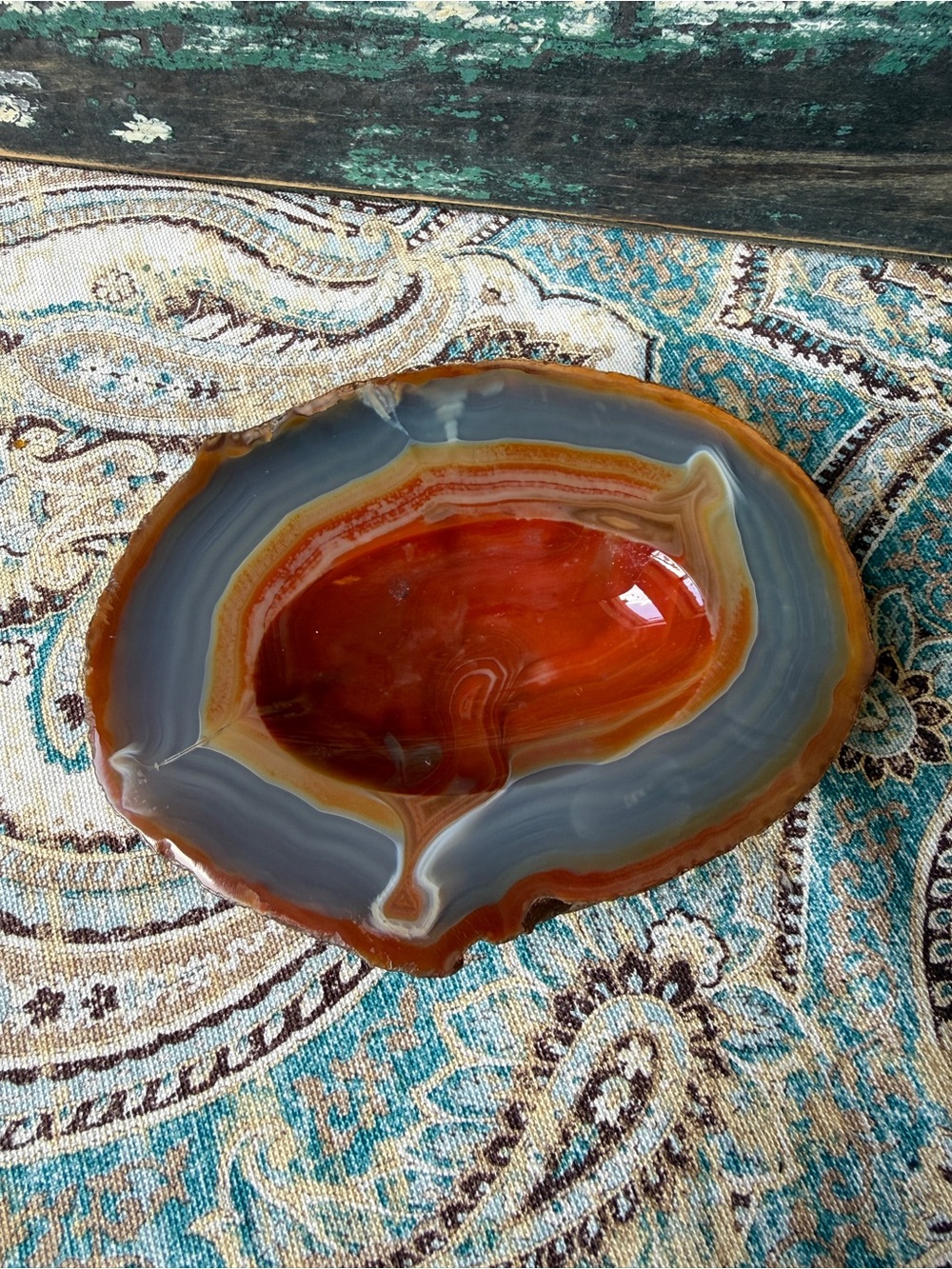 Carnelian Agate Trinket Dish Polished Natural Stone Bowl Orange Gray